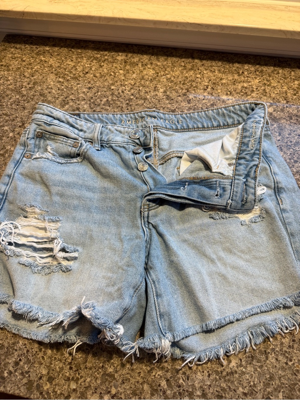 American Eagle Outfitters Light Blue Distressed Denim Shorts